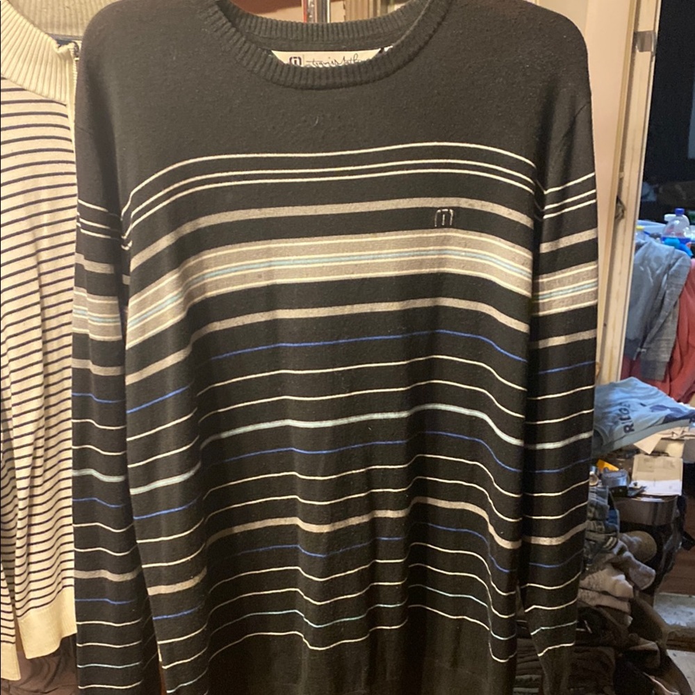 Travis Mathew Black and Gray Striped  light Sweater